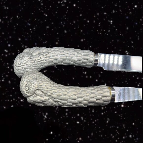 1980s Stainless Metal Handle Knife And Meat Fork Set 2 Vintage Bird 11”L 13”Long - Picture 6 of 16